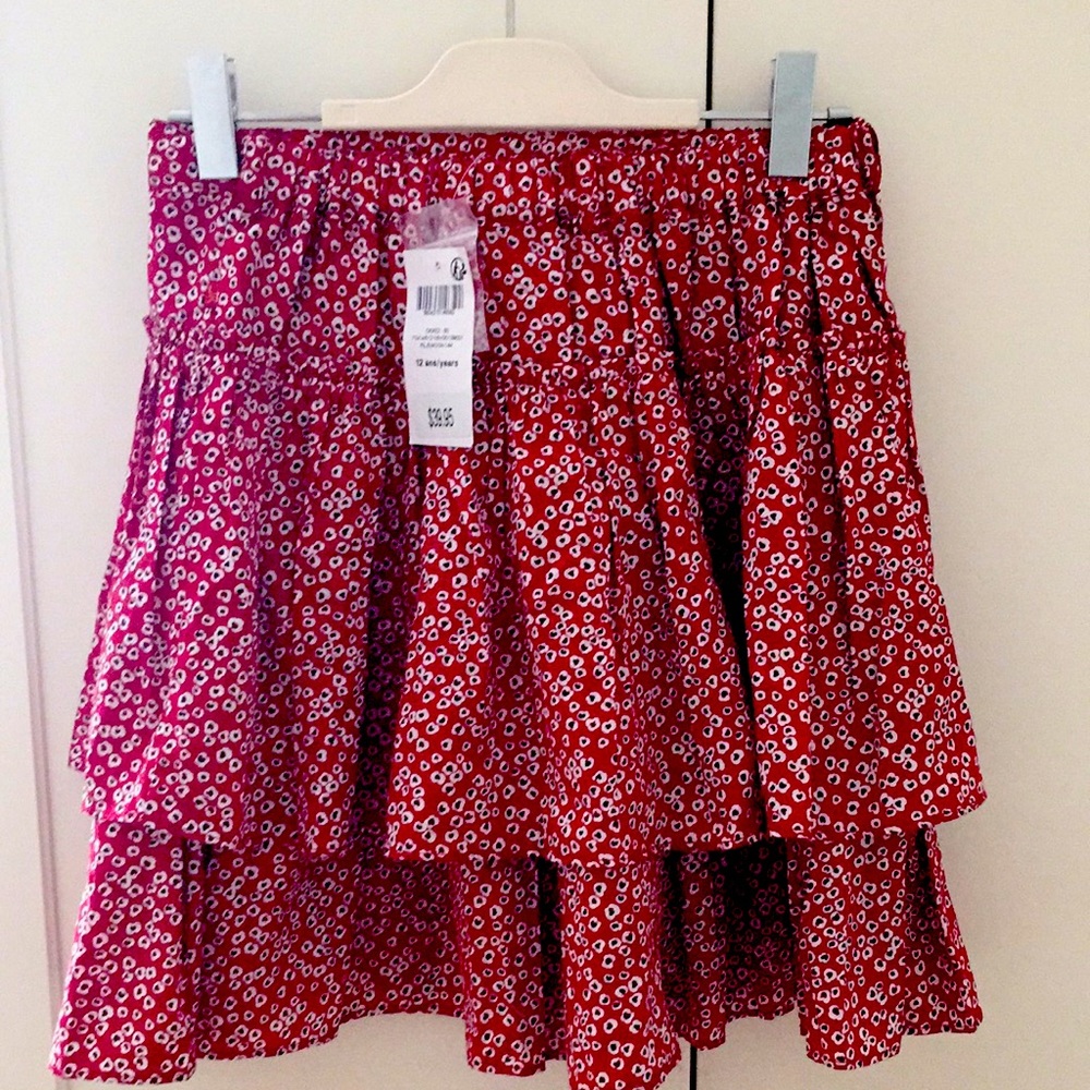 NWT Okaïdi Girls red double layered floral skirt